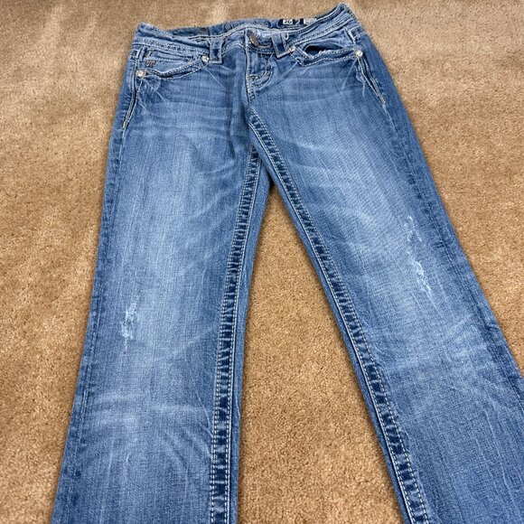 Y2K Miss Me Jeans Womens Blue Rhinestone Cross Signature Straight Jeans Size 26 - Picture 4 of 7